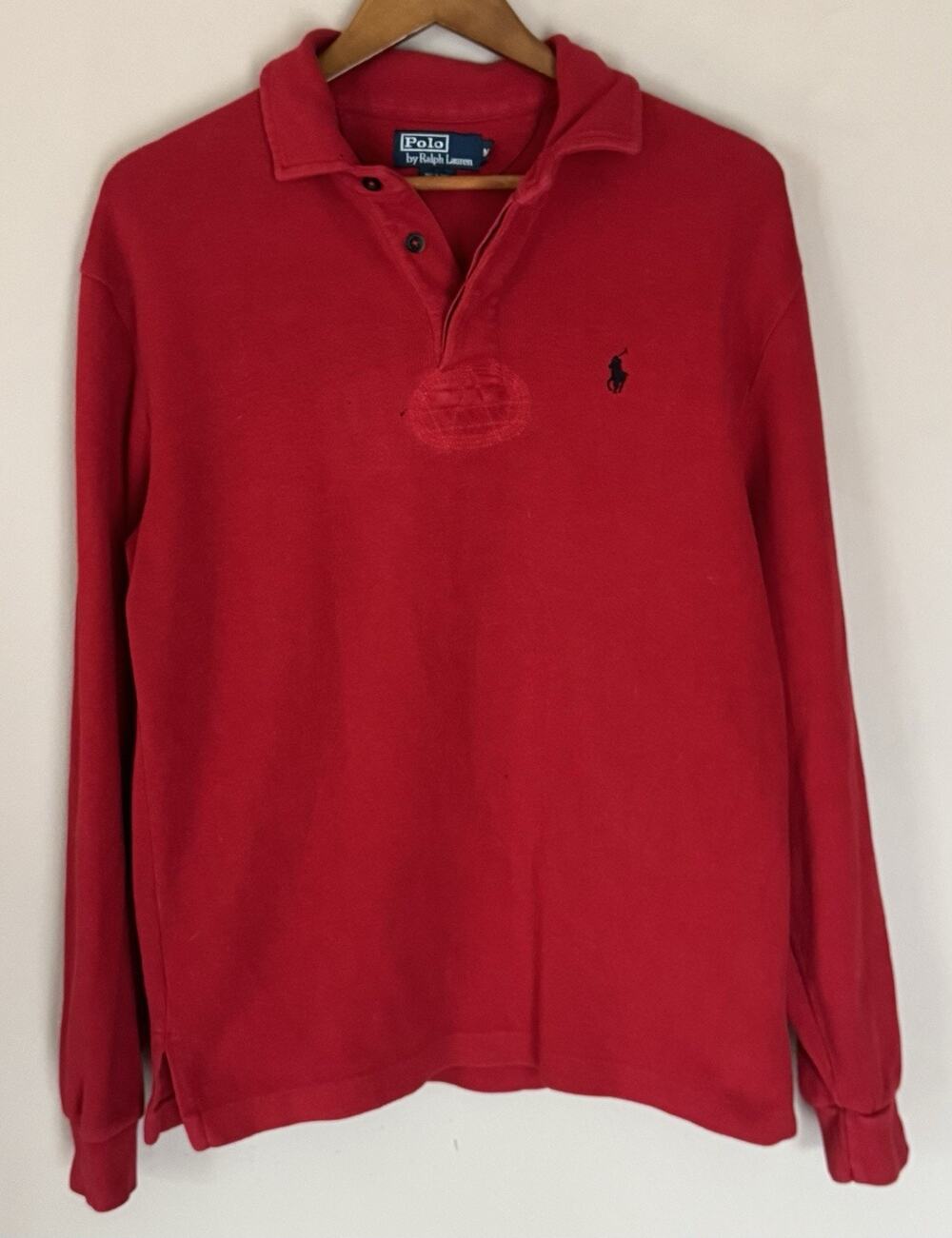 Polo Ralph Lauren Cotton Collared Sweater Adult Medium Red Button Neckline